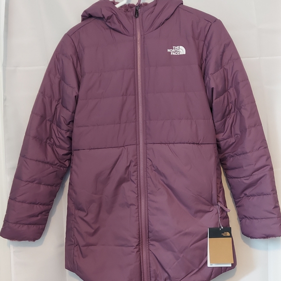 SOLD!! North Face Mossbud Swirl Pikes Purple Reversible Jacket Girls XL (18) NWT - Picture 5 of 16
